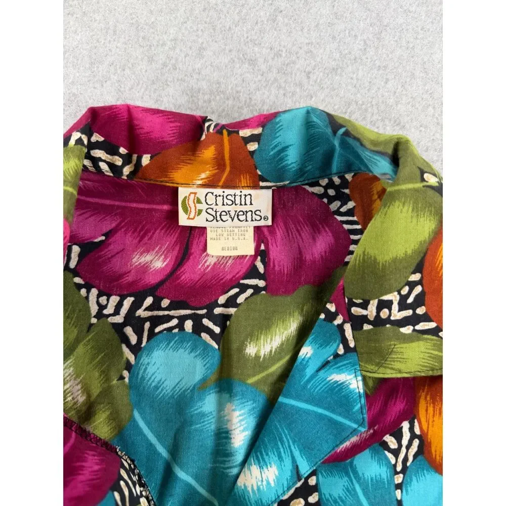 Vintage Cristin Stevens 2 Piece Tropical Floral Shirt Shorts Set Medium USA